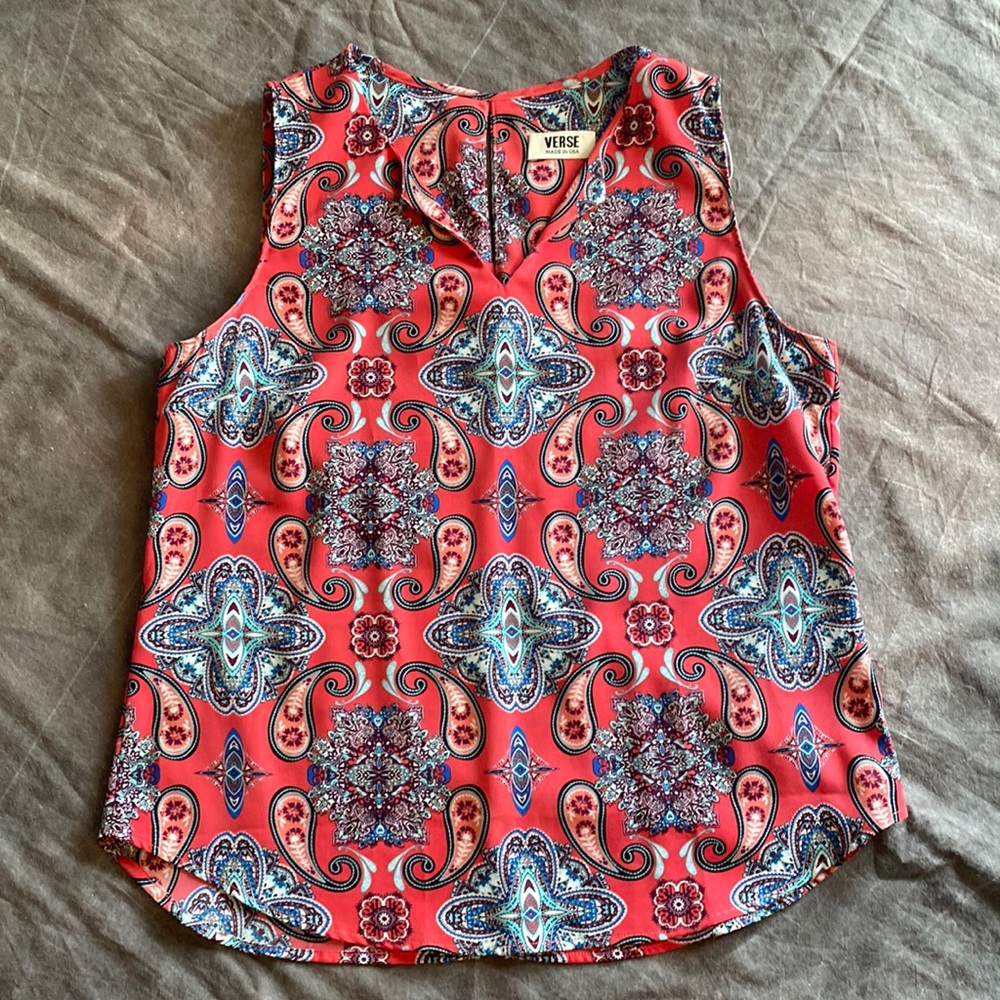 Pink/blue/multi Paisley top tunic pullover made in the USA